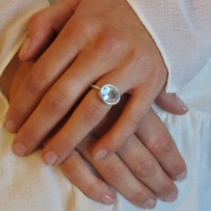 Sterling Silver Horizontal Oval Blue Topaz Ring